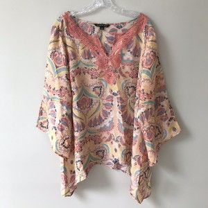 New ZAC & RACHEL Romantic Boho Blouse Woman Plus Size 1X Blush Peach Tunic top